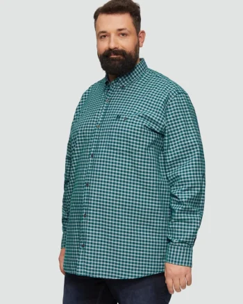 Camasa barbati big sizes, cu maneca lunga si imprimeu in carouri, Regular fit, Verde inchis (SELECTATI MARIMEA: 2XL)