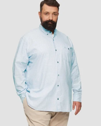 Camasa barbati big sizes, cu maneca lunga si imprimeu in carouri, Regular fit, Albastru deschis (SELECTATI MARIMEA: 2XL)