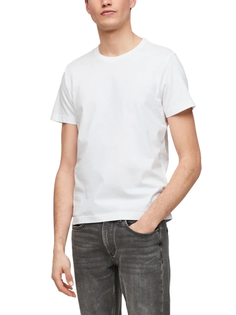 Tricou barbati cu decolteu la baza gatului din bumbac cu logo, Alb (SELECTATI MARIMEA: L)