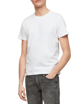 Tricou barbati cu decolteu la baza gatului din bumbac cu logo, Alb (SELECTATI MARIMEA: L)