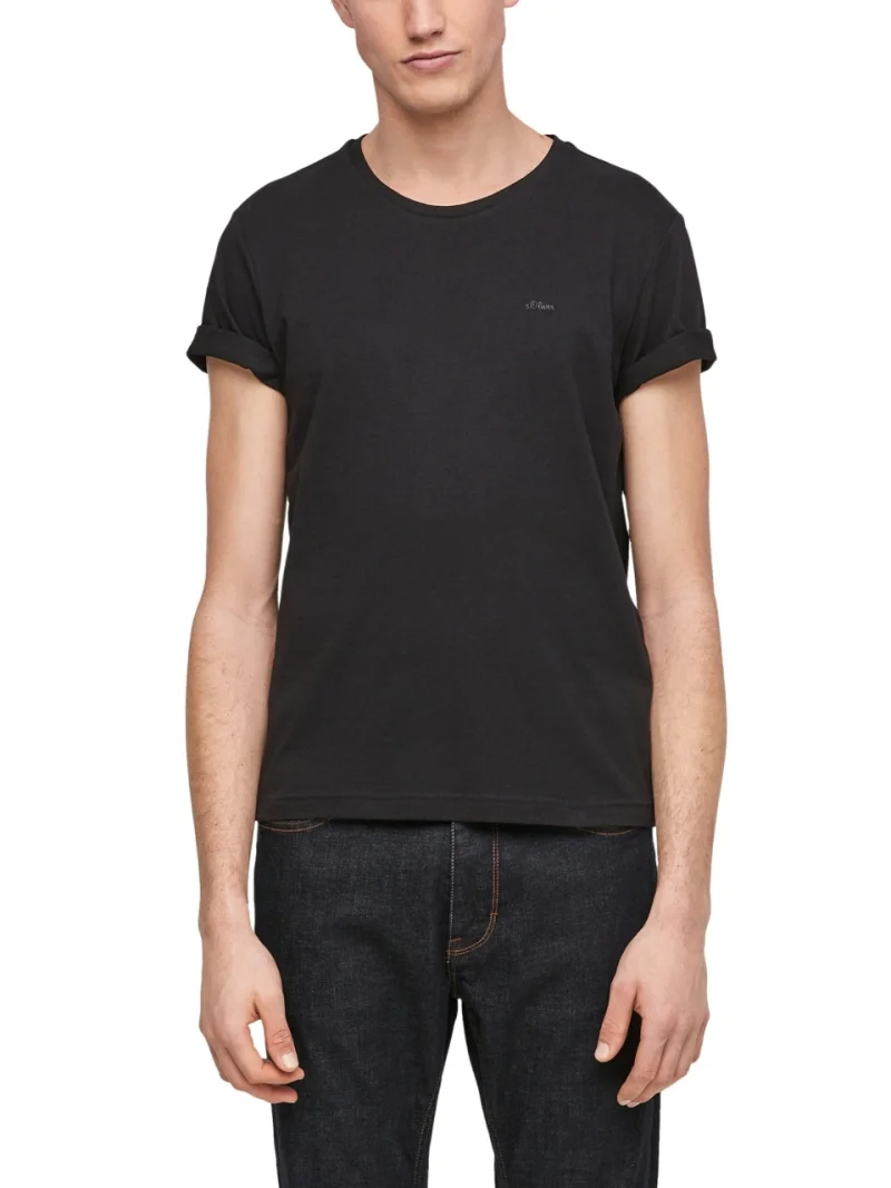 Tricou barbati cu decolteu la baza gatului din bumbac cu logo, Negru (SELECTATI MARIMEA: S)