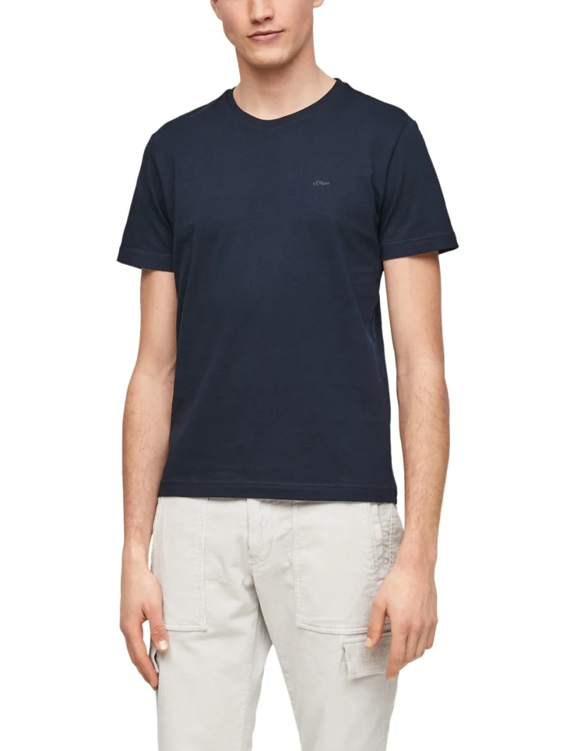 Tricou barbati cu decolteu la baza gatului din bumbac cu logo, Bleumarin (SELECTATI MARIMEA: S)