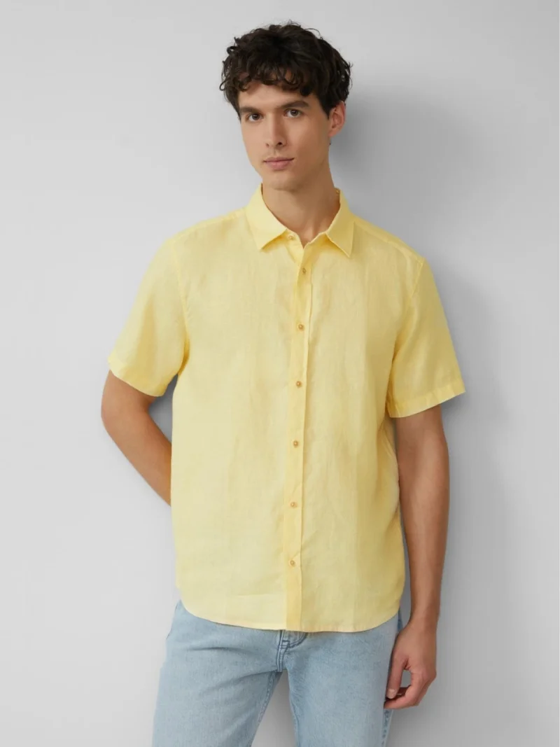 s.Oliver Camasa usoara cu maneca scurta, barbati, din 100% in, Regular fit, Galben (SELECTATI MARIMEA: S)