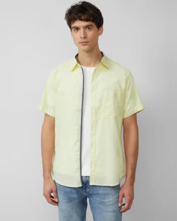 s.Oliver Camasa cu maneca scurta barbati, croiala Slim Fit si design cu un singur buzunar, Galben deschis (SELECTATI MARIMEA: S)