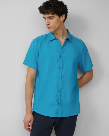 s.Oliver Camasa usoara cu maneca scurta, barbati, din 100% in, Regular fit, Turcoaz (SELECTATI MARIMEA: S)