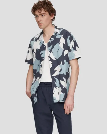 Q/S by s.Oliver Camasa barbati cu maneca scurta, Regular Fit cu imprimeu floral, Alb (SELECTATI MARIMEA: S)