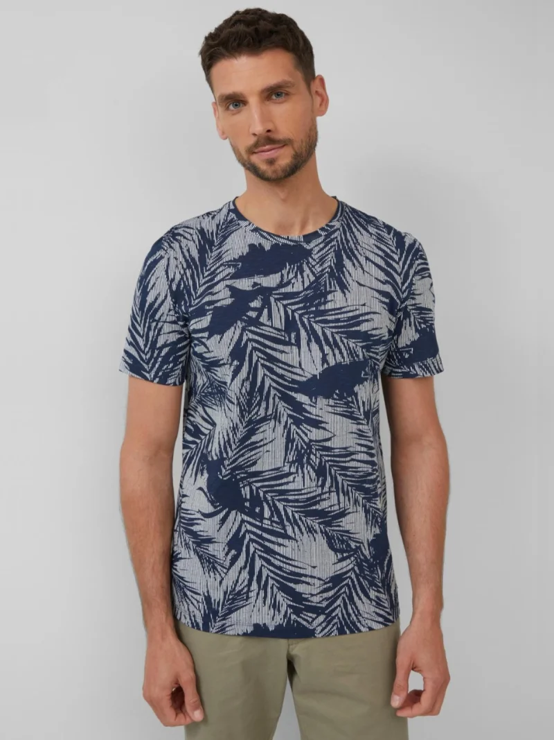 s.Oliver Tricou barbati cu imprimeu cu frunze de palmier, Regular Fit, Bleumarin (SELECTATI MARIMEA: M)