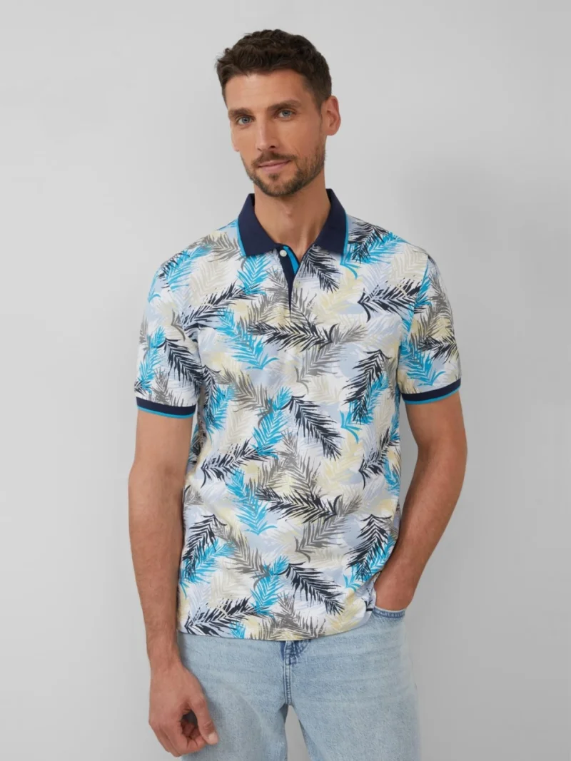 s.Oliver Tricou polo barbati cu imprimeu cu frunze de palmier, Regular Fit, Albastru (SELECTATI MARIMEA: L)