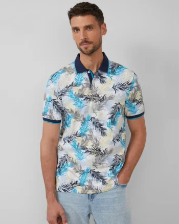 s.Oliver Tricou polo barbati cu imprimeu cu frunze de palmier, Regular Fit, Albastru (SELECTATI MARIMEA: L)