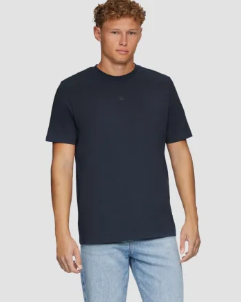 Q/S by s.Oliver, Tricou barbati cu decolteu la baza gatului, cu logo, Bleumarin inchis (SELECTATI MARIMEA: S)