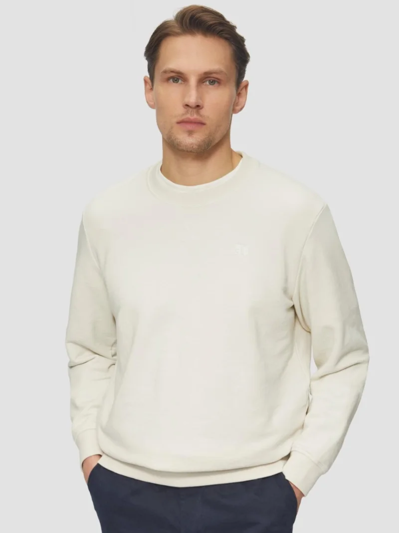 s.Oliver Bluza simpla barbati din amestec de bumbac si viscoza, Regular fit, Crem (SELECTATI MARIMEA: S)