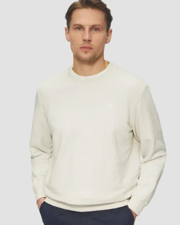 s.Oliver Bluza simpla barbati din amestec de bumbac si viscoza, Regular fit, Crem (SELECTATI MARIMEA: S)