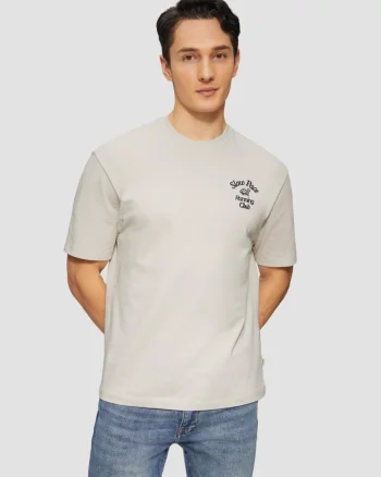 s.Oliver Tricou barbati cu decolteu la baza gatului, Regular fit, din jerse de bumbac, Crem (SELECTATI MARIMEA: 2XL)