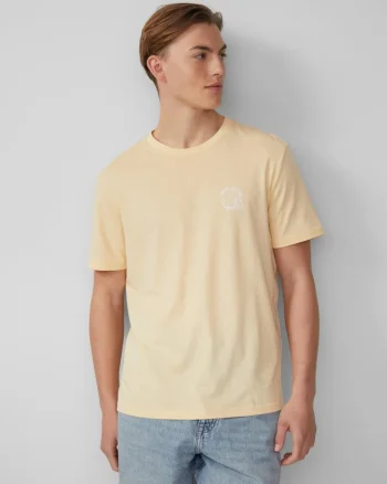 Q/S by s.Oliver Tricou barbati cu imprimeu, decolteu la baza gatului, Regular fit, Galben deschis (SELECTATI MARIMEA: S)