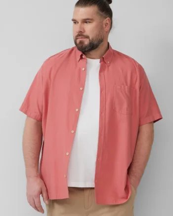 s.Oliver Big Sizes Camasa barbati big sizes, cu maneca scurta, buzunar la piept, Roz prafuit (SELECTATI MARIMEA: 2XL)