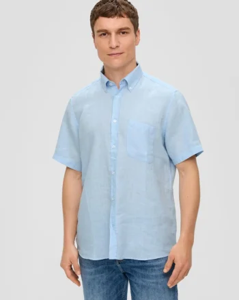 s.Oliver Camasa barbati cu maneca scurta din 100% in, Albastru deschis (SELECTATI MARIMEA: M)