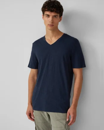 s.Oliver Tricou barbati cu decolteu in V, Regular fit, din bumbac, Bleumarin inchis (SELECTATI MARIMEA: S)