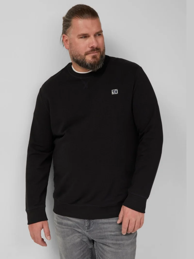 s.Oliver Big Sizes Bluza barbati big sizes, cu decolteu la baza gatului, logo, Negru (SELECTATI MARIMEA: 2XL)