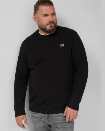 s.Oliver Big Sizes Bluza barbati big sizes, cu decolteu la baza gatului, logo, Negru (SELECTATI MARIMEA: 2XL)