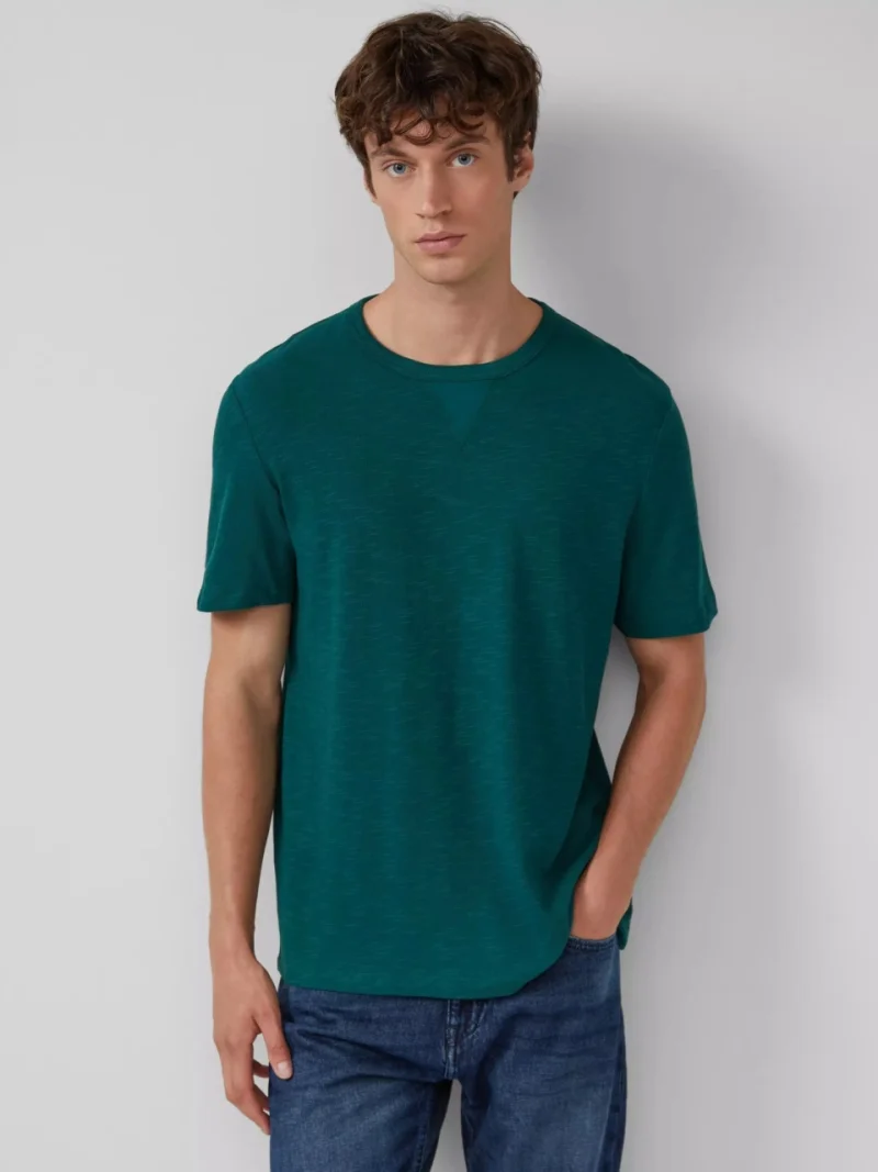 s.Oliver Tricou barbati cu structura din fire, decolteu la baza gatului, Verde inchis (SELECTATI MARIMEA: S)