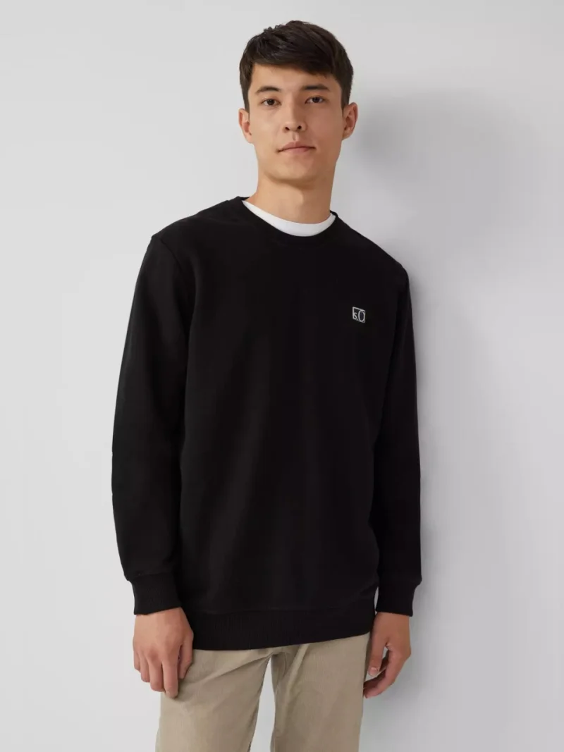 s.Oliver Bluza barbati, cu decolteu la baza gatului, logo, Negru (SELECTATI MARIMEA: M)