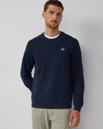 s.Oliver Bluza barbati, cu decolteu la baza gatului, logo, Bleumarin inchis (SELECTATI MARIMEA: S)