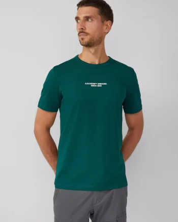 s.Oliver Tricou barbati, Regular fit cu decolteu la baza gatului si imprimeu cu text, Verde inchis (SELECTATI MARIMEA: S)