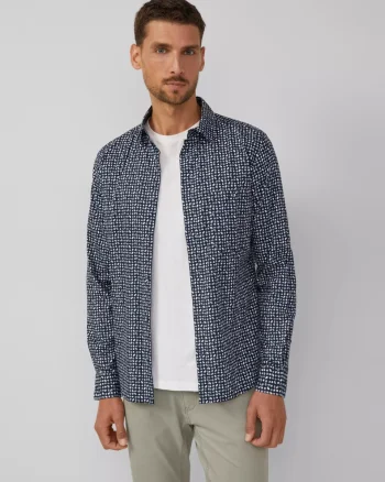 s.Oliver Camasa barbati, Slim fit cu imprimeu cu puncte, din amestec de bumbac, Bleumarin inchis (SELECTATI MARIMEA: S)