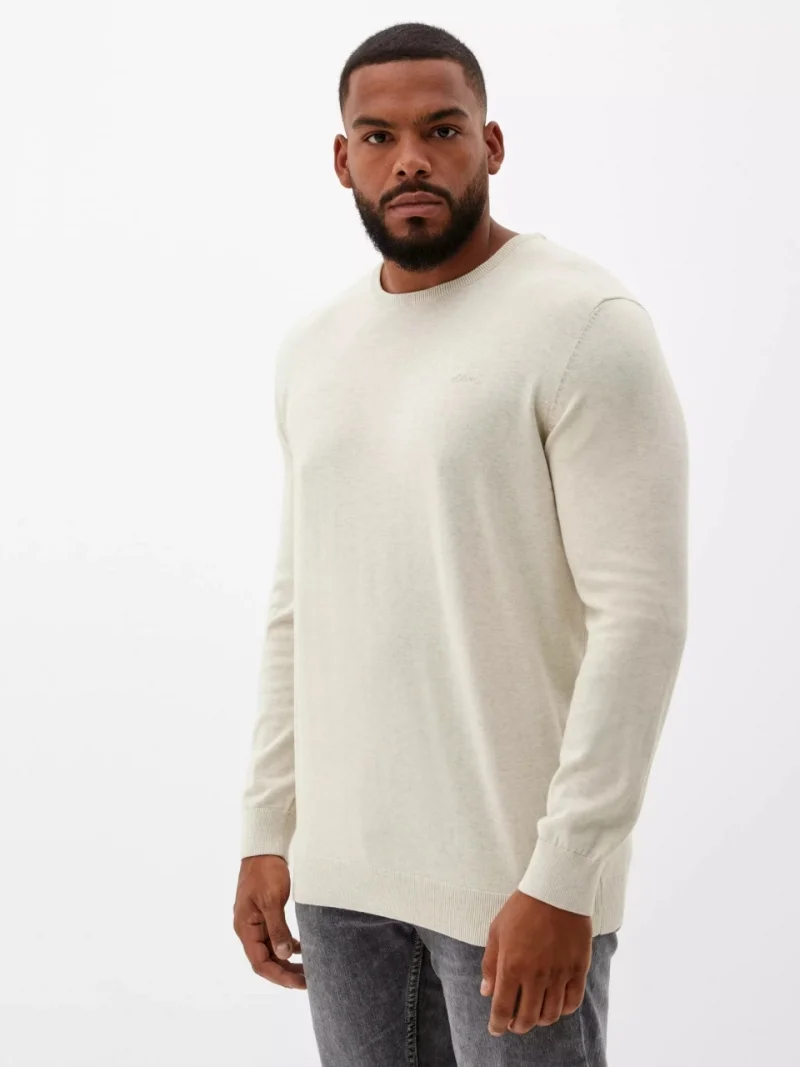 s.Oliver Big Sizes Pulover barbati big sizes, cu decolteu la baza gatului, Crem (SELECTATI MARIMEA: 3XL)
