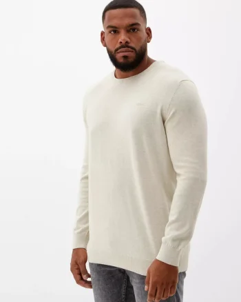 s.Oliver Big Sizes Pulover barbati big sizes, cu decolteu la baza gatului, Crem (SELECTATI MARIMEA: 3XL)
