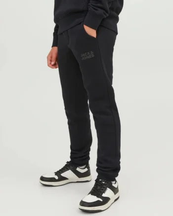 Jack & Jones Pantaloni lungi de trening, baieti, cu talie medie, Relaxed fit, Negru (SELECTATI MARIMEA: 176 cm)