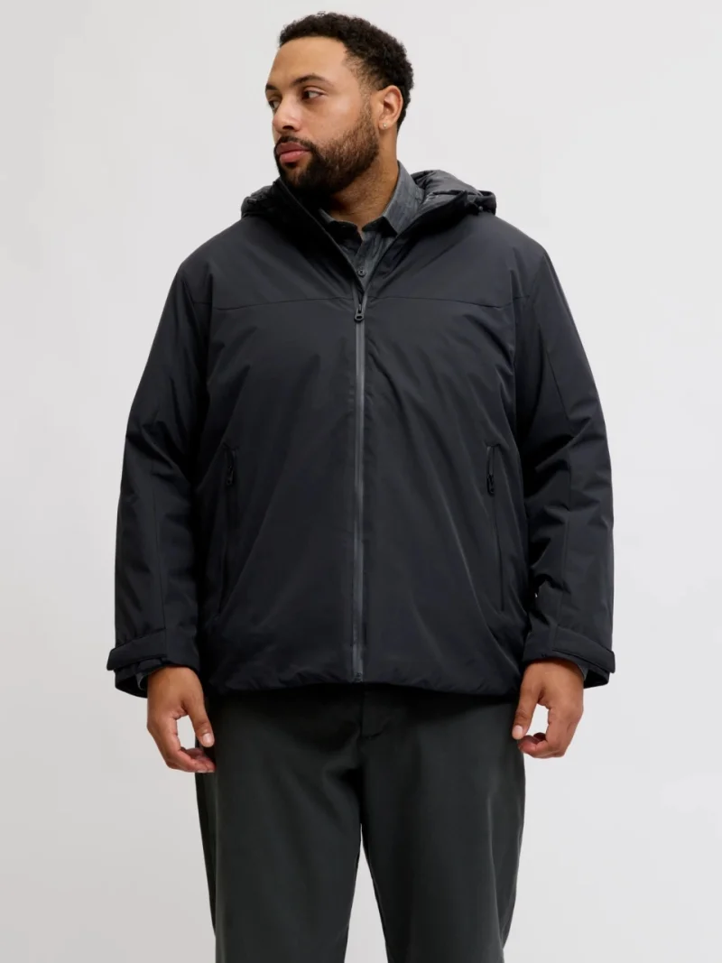 Jack & Jones Plus Jacheta de tranzitie, barbati big size, cu gluga si croiala Regular fit, Negru (SELECTATI MARIMEA: 3XL)