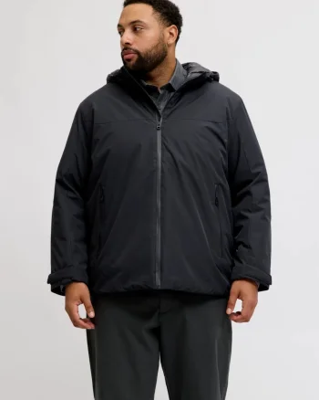 Jack & Jones Plus Jacheta de tranzitie, barbati big size, cu gluga si croiala Regular fit, Negru (SELECTATI MARIMEA: 3XL)