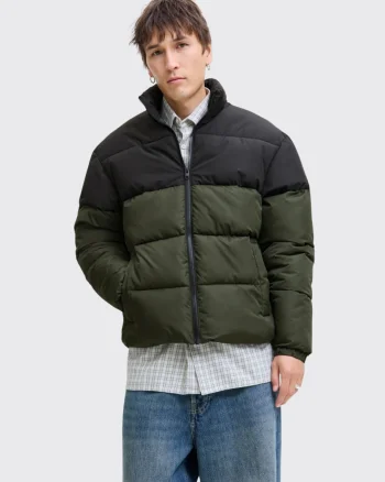 Jack & Jones Geaca pufoasa, barbati, fara gluga, rezistenta la vant, Verde inchis (SELECTATI MARIMEA: 2XL)
