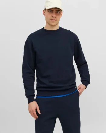 Jack & Jones Bluza barbati, simpla cu decolteu la baza gatului, Bleumarin inchis (SELECTATI MARIMEA: S)