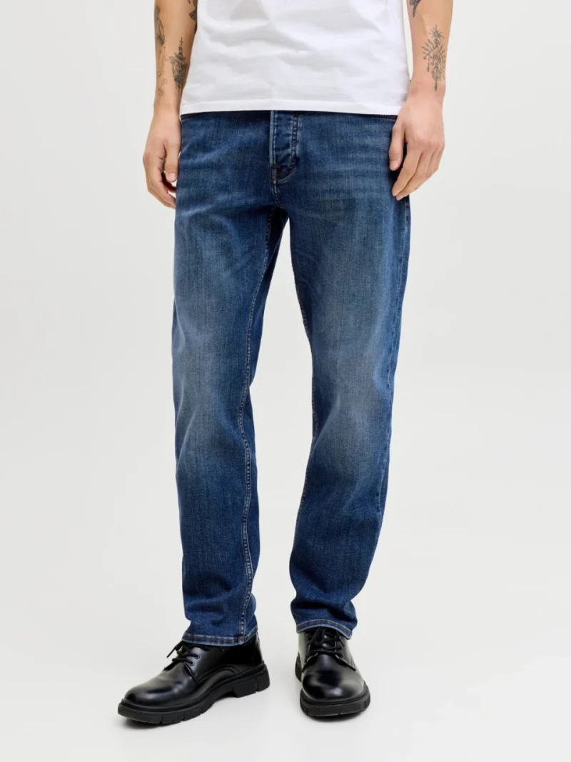 Jack & Jones Blugi barbati, Mike, cu talie medie si croiala Conica, Albastru inchis (SELECTATI MARIMEA: 29, SELECTATI LUNGIMEA: 30)