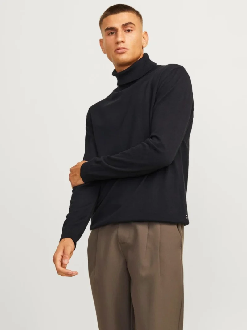 Jack & Jones Pulover barbati, simplu cu guler inalt, Negru (SELECTATI MARIMEA: S)
