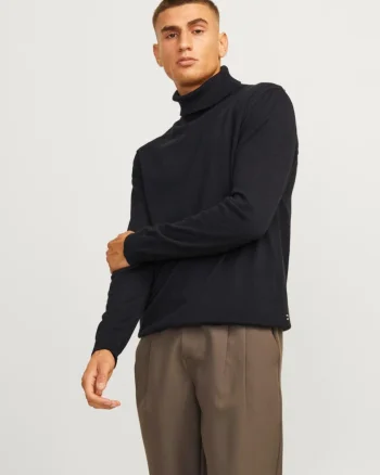 Jack & Jones Pulover barbati, simplu cu guler inalt, Negru (SELECTATI MARIMEA: S)