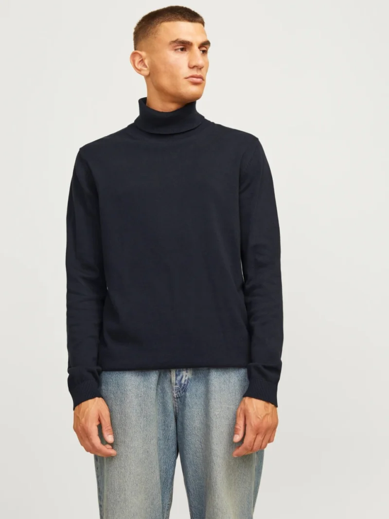 Jack & Jones Pulover barbati, simplu cu guler inalt, Bleumarin inchis (SELECTATI MARIMEA: M)