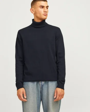 Jack & Jones Pulover barbati, simplu cu guler inalt, Bleumarin inchis (SELECTATI MARIMEA: M)