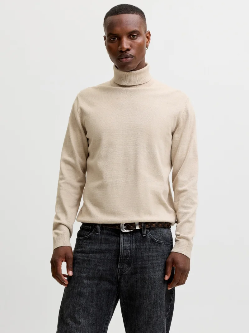 Jack & Jones Pulover barbati, simplu cu guler inalt, Bej (SELECTATI MARIMEA: XS)