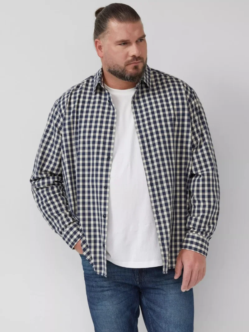 s.Oliver Big Sizes Camasa barbati big sizes, cu imprimeu in carouri si cu guler Kent, Albastru inchis (SELECTATI MARIMEA: 4XL)