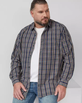 s.Oliver Big Sizes Camasa barbati big sizes, cu imprimeu in carouri si cu guler Kent, Bleumarin inchis (SELECTATI MARIMEA: 5XL)
