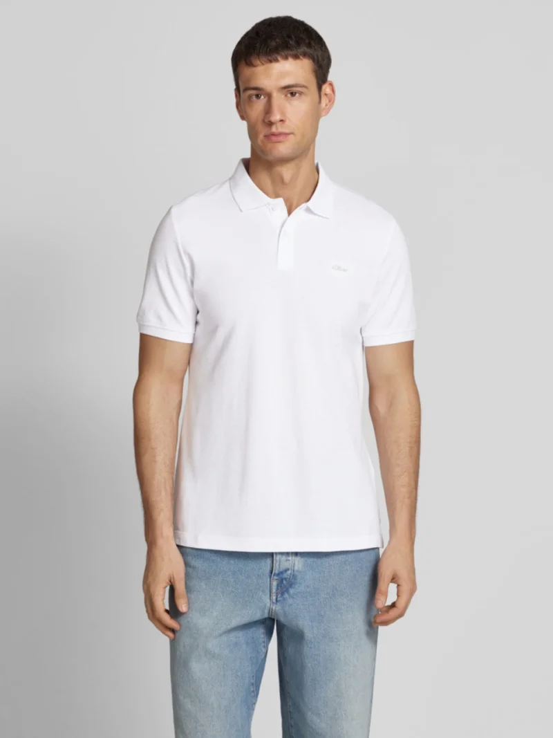 s.Oliver Tricou polo barbati, din 100% bumbac, cu logo, Alb (SELECTATI MARIMEA: M)