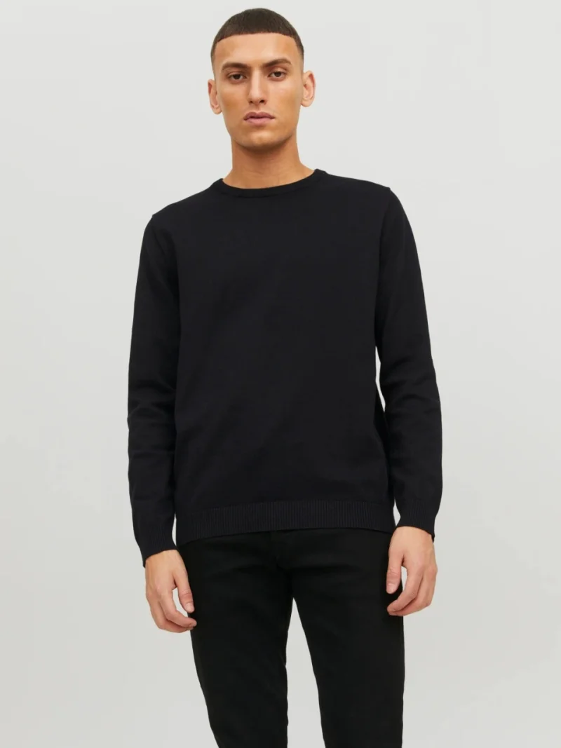Jack & Jones Pulover barbati cu decolteu la baza gatului, Negru (SELECTATI MARIMEA: XS)
