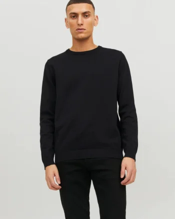 Jack & Jones Pulover barbati cu decolteu la baza gatului, Negru (SELECTATI MARIMEA: XS)