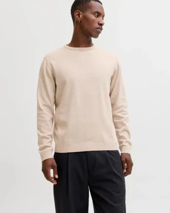 Jack & Jones Pulover barbati cu decolteu la baza gatului, Bej (SELECTATI MARIMEA: XS)