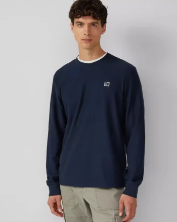 s.Oliver Bluza barbati cu textura striata, decolteu la baza gatului, Regular fit, Bleumarin inchis (SELECTATI MARIMEA: M)