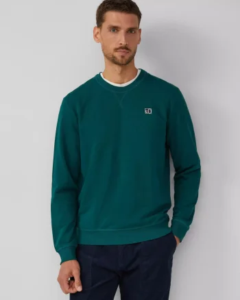 s.Oliver Bluza barbati, cu decolteu la baza gatului, logo, Verde (SELECTATI MARIMEA: S)