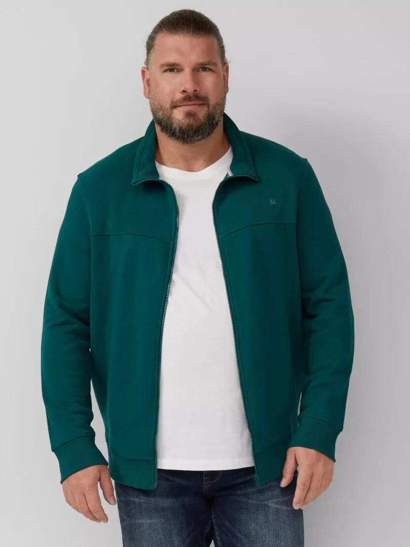 s.Oliver Big Sizes Bluza barbati big sizes cu guler inalt si fermoar, Regular fit, Verde (SELECTATI MARIMEA: 5XL)